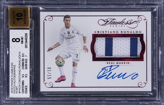 2015/16 Panini Flawless Patch Autographs Ruby #PACR7 Cristiano Ronaldo Signed Patch Card (#01/15) - BGS NM-MT 8/BGS 10